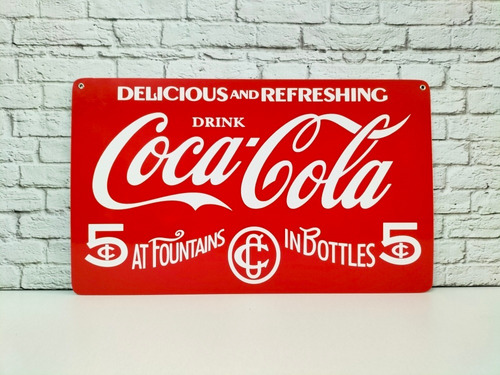 Vintage Coca Cola 5 Centavos Letrero Metal Estilo Antiguo