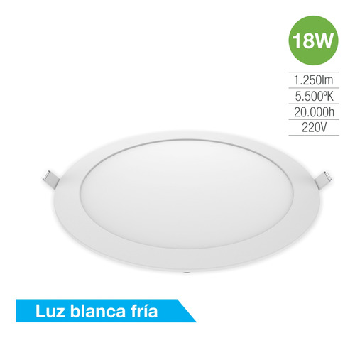 Panel Led De Embutir Redondo Silverlight 18w Frio Color Blanco