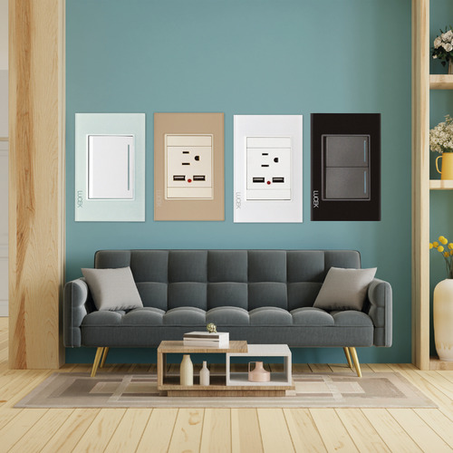 Paquete Con 5 Placas Con Contacto Duplex Cristal Lucek 16 A 250v Dorado