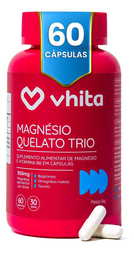 Magnésio Quelato Trio Vhita 3 Em 1 - 60 Caps
