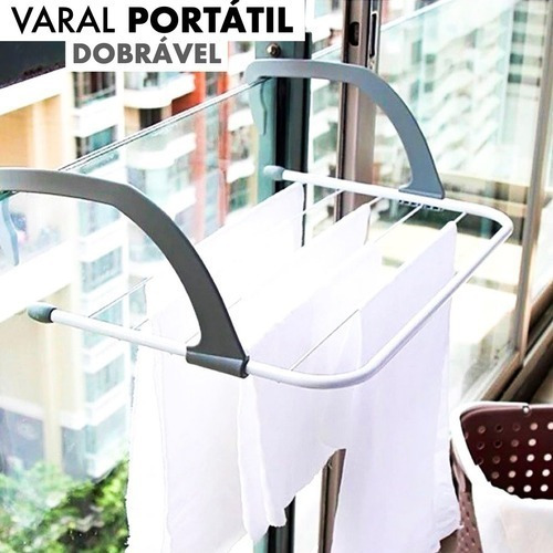 Imagem 4 de 6 de Varal Portátil Branco Grande 68 X 40 Cm Sacada Box Janela