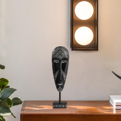 Escultura De Máscara Africana, Decoração De 10x6x33,5cm