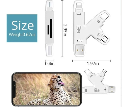 Imagen 7 de 8 de Adaptador Lightning Usb C iPhone 8 X Android Tarjeta Sd Usb