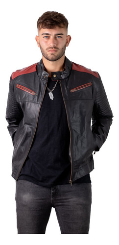 Campera De Cuero Vacuno 100% De Hombre Motoquera 04comb