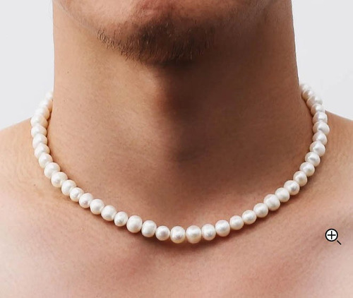 Collar Perlas Marfil Hombre Cuentas 8mm 40 Cm C/alargue
