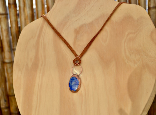 Imagen 6 de 10 de Collar Lapislazuli Con Cuero, Piedra Grande Natural, Cod1