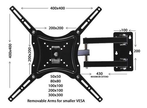 Soporte Tv Con Brazo De Acero 180o 32 A 55 Pulgadas Color Ne