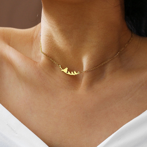 Collar Mujer Dije Pajaritos Baño Oro 14k Mamá Acero Regalo