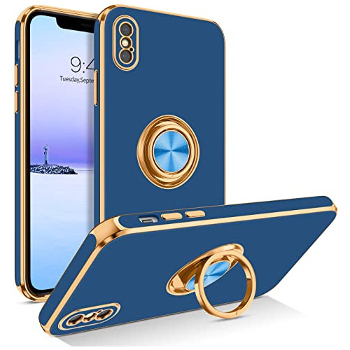 Funda Para iPhone X/xs Deep Azul/dorado Tpu-02