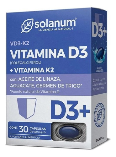 Solanum Vitamina D3+vit. K2, Aceite De Linaza 30 Cáps Sabor Sin sabor