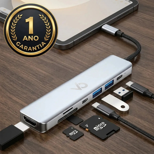 Adaptador Hub Usb 7 Portas Usb 3.0 E 2.0 Hdmi Cabo Tipo C Thunderbolt Dock Station Dex Macbook Air M1 M2 iPad Type C Tablet Computador Pc Notebook Extensor Voxo