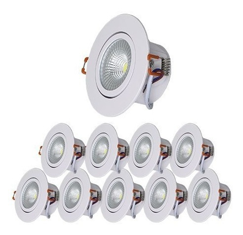 Kit 10 Spots Redondo Embutir Led 7w Branco Frio Dicroica