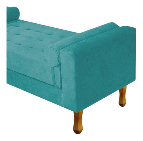Divã Recamier Sofá Baú Félix 90 Cm Suede Azul Turquesa Sala De Estar Recepção Luxo Quarto Luis Xv Capitonê - Ds Decor