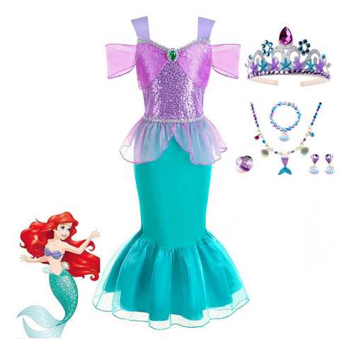 Disfraz De Sirena De Princesa Ariel Vestido Verano Para Niñas Fiesta Cumpleaños Carnaval De Rol Halloween