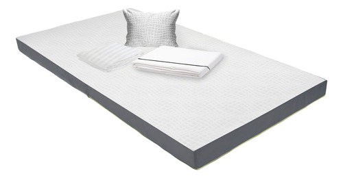 Colchón Individual 15 Cm + Sábanas, Protector Y Almohada Blanco Con Gris