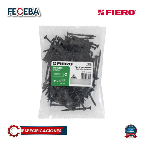 Pijas Multiusos 12 X 3' Bolsa Con 100 Piezas Fiero 48701