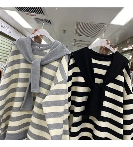 Sudadera A Rayas De Talla Grande Para Mujer, Estilo Coreano