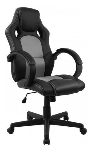 Cadeira de escritório Pelegrin PEL-3002 gamer ergonômica  preto e cinza com estofado de couro p.u.