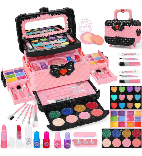 54 Pcs Kids Makeup Kit For Girls, Princess Real Washable Pr.