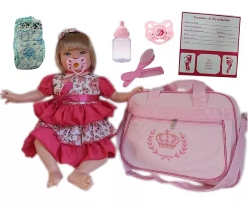 Boneca Reborn + Carrinho + Acessórios+ Bolsa Maternidade.