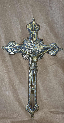 Crucifijo Antiguo De Bronce Macizo 32x20 Cm. Jesús Cristiano
