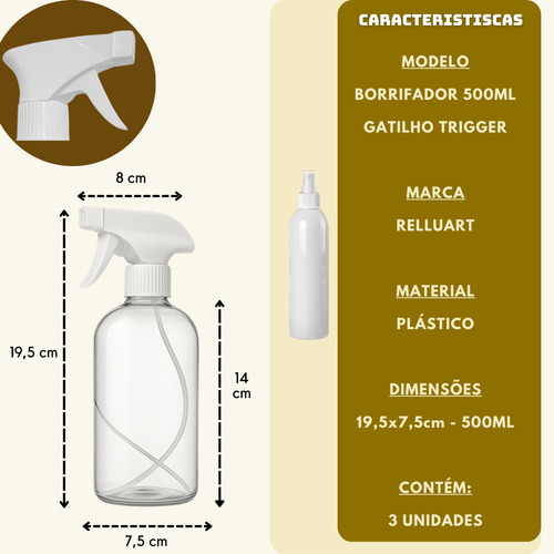 Kit 3 Frasco Borrifador Spray Pulverizador Com Válvula 500ml