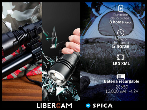 Imagen 6 de 10 de Linterna Tactica Led Spica X12 Bateria Herramientas 12000 Lm