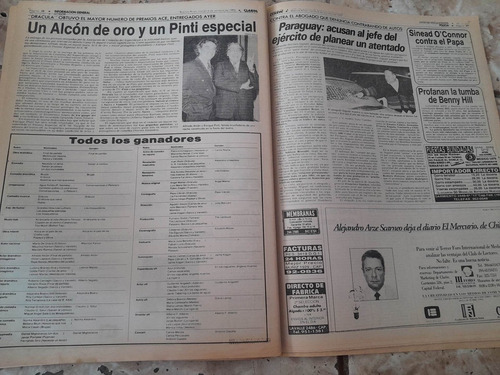 Diario Clarín Pinti Alcon Menem 6 10 1992 (Usado)