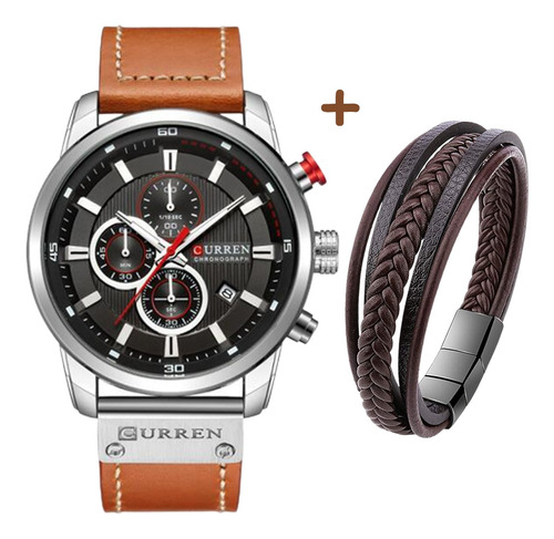 Reloj De Pulsera Para Hombre Curren Reloj De Cuero Militar+p