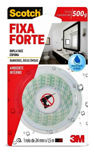 Fita Dupla Face Scotch Fixa Forte P/ Banheiro 24mm X 1,5m 3m