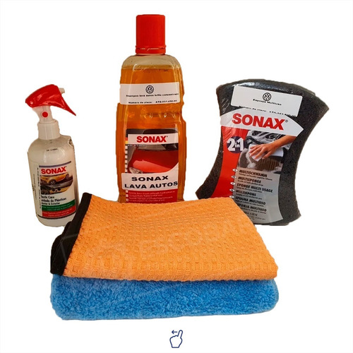 Imagen 1 de 9 de Kit Lavado Autos Sonax Ext/inter Shampoo + Esponja + Otros.