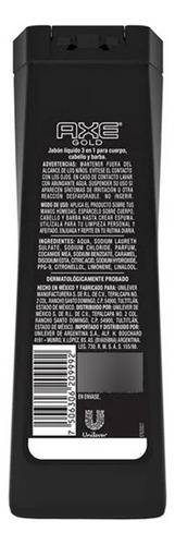 4 Pza Jabón Líquido Corporal Axe Gold 3 En 1 Madera Y Vainil
