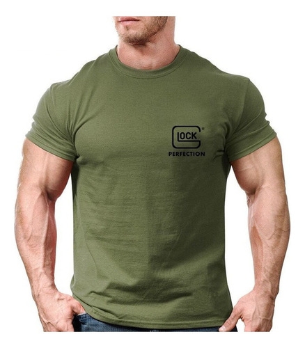 Playera Glock De Algodón Con Estampado Militar De Manga Cor