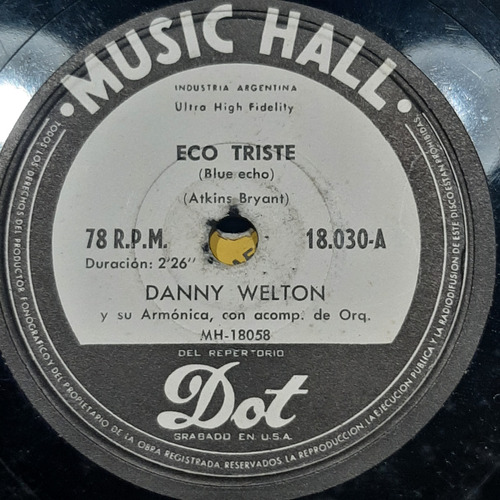 Pasta Danny Welton Su Armonica Acomp Orq Music Hall C502
