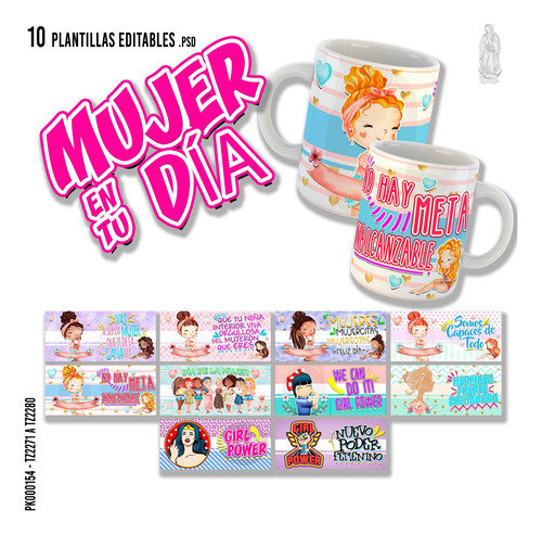 10 Plantillas Editables Para Sublimar Tazas Dia De La Mujer