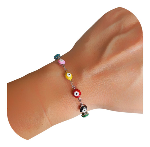 Pulsera De Acero Quirúrgico Con Multidijes Ojos Turcos Color