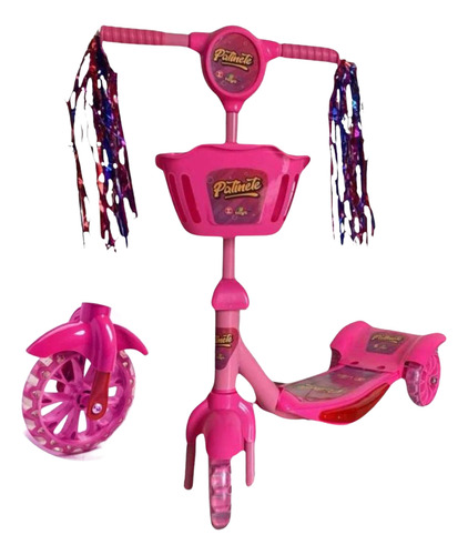 Patinete Infantil Menina Musical 3 Rodas Com Cestinho Luzes