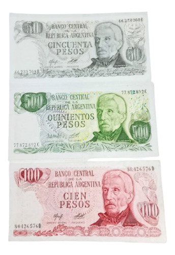 Serie 3 Billetes Argentina 50/100/500 Pesos Argentinos Unc