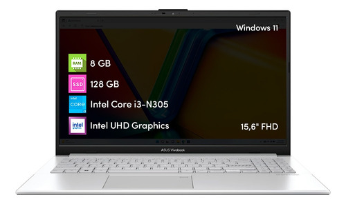 Notebook Asus Vivobook Go Intel I3 8gb 128gb Ssd 15.6' Fhd