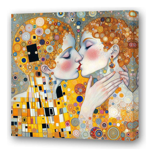 Cuadro 20x20cm Klimt 2 Mujeres Beso Arte Pintura Love