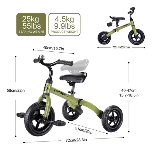Triciclo 3 En 1 Para Niños Pequeños De 2 A 5 Años, Bicicleta