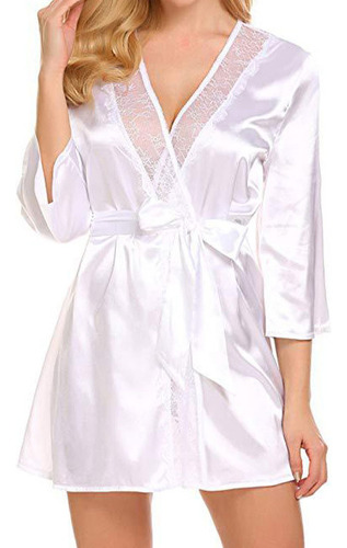 Camisón Corto Tipo Kimono, Bata De Dormir, Con Encaje, Para