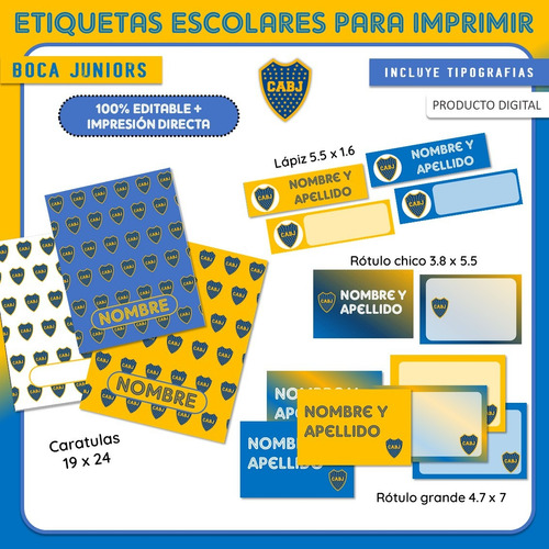 Pack Imprimible Etiquetas Escolares Boca Juniors