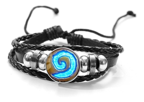 Pulsera Manilla Cuero Cristal World Of Warcraft Para Hombre 