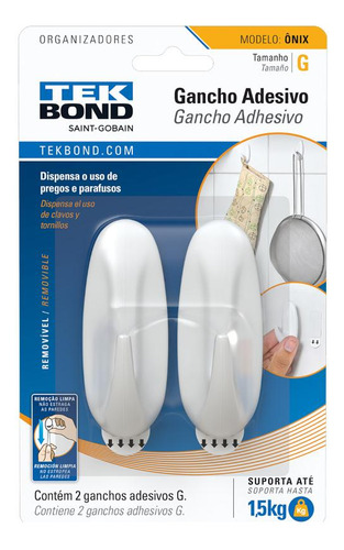 Gancho Onix De Plástico Branco G - Tekbond