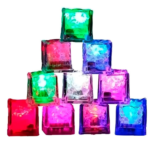 12 Gelo Cubo Led Pisca Colorido Neon Enfeites Decorar Drinks