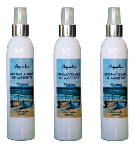 Kit 3 Aromatizador De Ambientes Aroma Marine Frasco 200ml