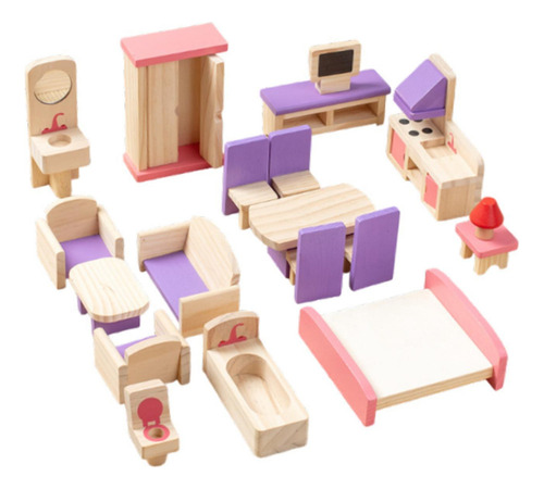 Y Juego De 19 Muebles De Casa De Muñecas De Madera, Modelo