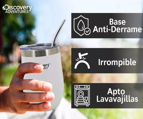 Mate Acero Inoxidabl Vaso Termico Discovery Tapa Y Bombilla Color Blanco