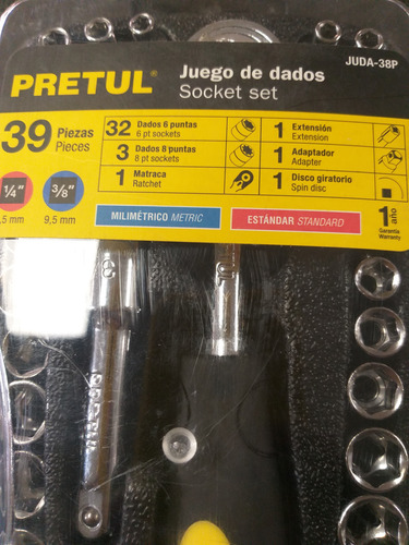 Juego De Dados Socket Set Marca Pretul 39pzas Con Cuadrante